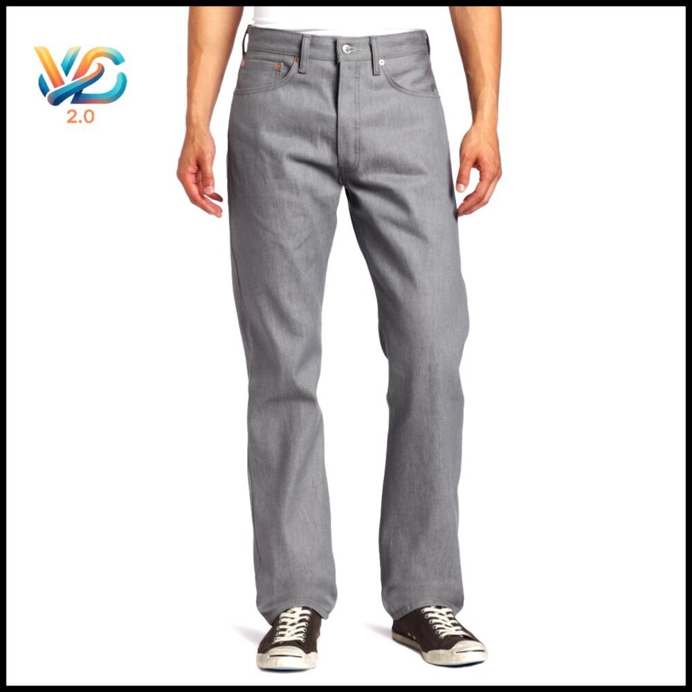 Straight Leg Denim Jeans, Shrink-to-Fit, Regular‎ Thigh Fit